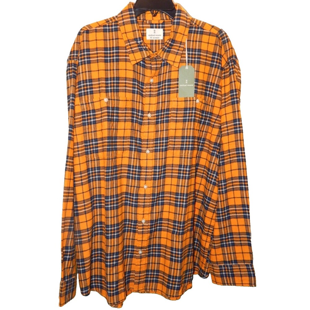 Mutual Weave Men's XXL Classic Fit L/S Heavy Flannel Button Shirt Plaid Cotton